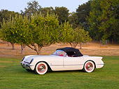 VET 02 RK0326 01
1953 Chevrolet Corvette Convertible White 3/4 Front View On Grass By Trees