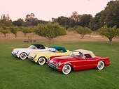 VET 02 RK0337 01
1953, 1954, 1955 Chevrolet Corvette Convertibles White, Red, Yellow 3/4 Front View On Grass By Trees