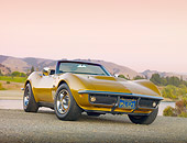 VET 03 RK0657 01
1969 Chevrolet Corvette 427 Convertible Gold 3/4 Front View On Pavement By Lake
