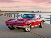 VET 03 RK0687 01
1966 Chevrolet Corvette Red 3/4 Front View On Road By Dry Grass And Pond