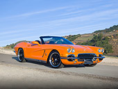 VET 03 RK0698 01
1962 Chevrolet Corvette Convertible Orange 3/4 Front View On Pavement By Hills