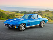 VET 03 RK0747 01
1966 Chevrolet Corvette Big Block 427 Blue 3/4 Front View On Pavement By Hills