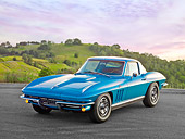 VET 03 RK0748 01
1966 Chevrolet Corvette Big Block 427 Blue 3/4 Front View On Pavement By Hills