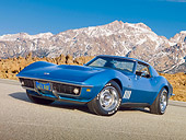 VET 03 RK0751 01
1969 Chevrolet Corvette Blue 3/4 Front View On Pavement By Snowy Peaks