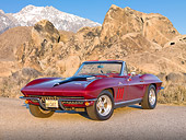 VET 03 RK0783 01
1966 Chevrolet Corvette Red With Black Stinger 3/4 Front View On Pavement By Mountains