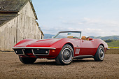 VET 03 RK0796 01
1969 Chevrolet Corvette Roadster Red 3/4 Front View On Dirt By Old Wooden Shed