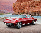 VET 03 RK0797 01
1967 Chevrolet Corvette Burgundy 3/4 Front View On Dirt By Water And Red Rock