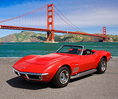 VET 03 RK0799 01
1969 Chevrolet Corvette Monza Red 3/4 Front View On Pavement By Golden Gate Bridge