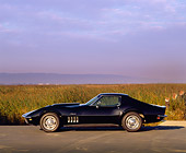 VET 03 RK0198 03
1969 Chevrolet Corvette Stingray Black Profile View On Pavement By Tall Grass
