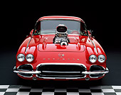 VET 03 RK0241 02
1962 Chevrolet Corvette Pro Street Roadster Red Head On Shot On Checkered Floor Studio