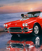VET 03 RK0347 04
1962 Chevrolet Corvette Roadster Prostreet Red 3/4 Front On Mylar Water Sunset Studio