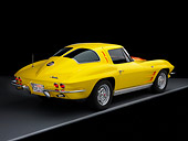 VET 03 RK0533 01
1963 Chevrolet Corvette Split Window Yellow Orange 3/4 Rear View Gray Line Studio