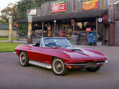 VET 03 RK0587 01
1967 Chevrolet Corvette Convertible Maroon 3/4 Front View On Pavement By Gas Station