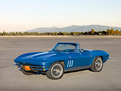 VET 03 RK0598 01
1965 Chevrolet Corvette Convertible Nassau Blue 3/4 Front View On Pavement By Hills
