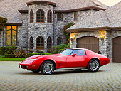 VET 05 RK0212 01
1977 Chevrolet Corvette Red 3/4 Side View On Brick By House