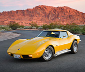 VET 05 RK0242 01
1973 Chevrolet Corvette Stingray Yellow 3/4 Front View On Pavement In Desert