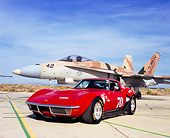 VET 05 RK0118 01
1970 Chevrolet Corvette Red Race Car 3/4 Front View On Pavement By Fighter Jet