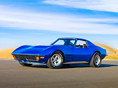 VET 05 RK0174 01
1972 Chevrolet Corvette Coupe Blue 3/4 Front View Blue Sky