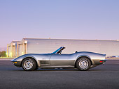 VET 05 RK0190 01
1972 Chevrolet Corvette LT1 Convertible Gray Profile View On Pavement By Hangars