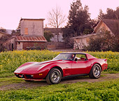 VET 05 RK0204 01
1976 Chevrolet Corvette Stingray Red And Black 3/4 Front View By Field Of Yellow Wildflowers