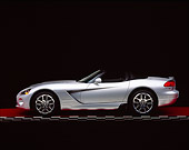 VIP 01 RK0175 05
2003 Dodge Viper Convertible Silver Side View On Checkered Line Red Floor Studio