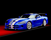 VIP 01 RK0195 04
2003 Dodge Viper Competition Coupe Blue Silver Stripe 3/4 Front View On Red Floor Gray Line