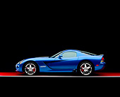 VIP 01 RK0241 03
2006 Dodge, Viper SRT 10, Blue White Stripe Profile View On Red Floor Studio