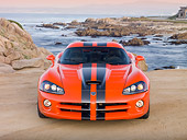 VIP 01 RK0312 01
2010 Dodge Viper SRT/10 Coupe Orange With Black Stripe Front View On Beach