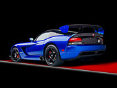 VIP 01 RK0321 01
2010 Dodge Viper ACR Blue With Black Stripe 3/4 Rear View In Studio