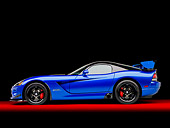 VIP 01 RK0322 01
2010 Dodge Viper ACR Blue With Black Stripe Profile View In Studio