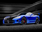 VIP 01 RK0333 01
2010 Dodge Viper ACR Blue With Black Stripe 3/4 Front View Against Concrete