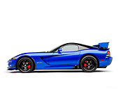 VIP 01 RK0338 01
2010 Dodge Viper ACR Blue With Black Stripe Profile View On White Seamless