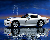 VIP 01 RK0080 05
1996 Dodge Viper RT/10 Roadster White Black Stripe Side 3/4 View Studio