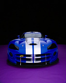 VIP 01 RK0196 07
2003 Dodge Viper Competition Coupe Blue Silver Stripe Wide Angle Head On Purple Floor