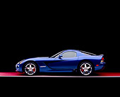 VIP 01 RK0241 03
2006 Dodge, Viper SRT 10, Blue White Stripe Profile View On Red Floor Studio