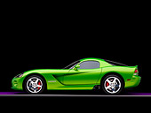 VIP 01 RK0290 01
2008 Dodge Viper SRT/10 Coupe Green With Black Stripes Profile View Studio