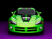 VIP 01 RK0293 01
2008 Dodge Viper SRT/10 Coupe Green With Black Stripes Head On View Studio