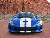 VIP 02 BK0001 01
2013 SRT Viper GTS Blue With White Stripes Front View On Dirt In Desert