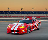 VIP 02 RK0104 04
1999 Dodge Viper GTS R Lemans Racing Car Red And White Stripe 3/4 Front View On Race Track