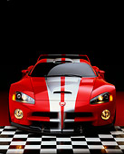 VIP 02 RK0120 01
Dodge Viper GTSR Concept Car Red Silver Stripe Head On Shot On Checkered Floor Studio