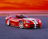 VIP 02 RK0139 02
Dodge Viper GTSR Concept Car Red Silver Stripe 3/4 Front View On Pavement Filtered