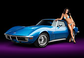 WMN 03 RK0304 01
1971 Chevrolet 427 Corvette Blue 3/4 Front View In Studio With Swimsuit Model