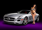 WMN 03 RK0318 01
2012 Mercedes-Benz SLS Silver 3/4 Front View In Studio With Swimsuit Model
